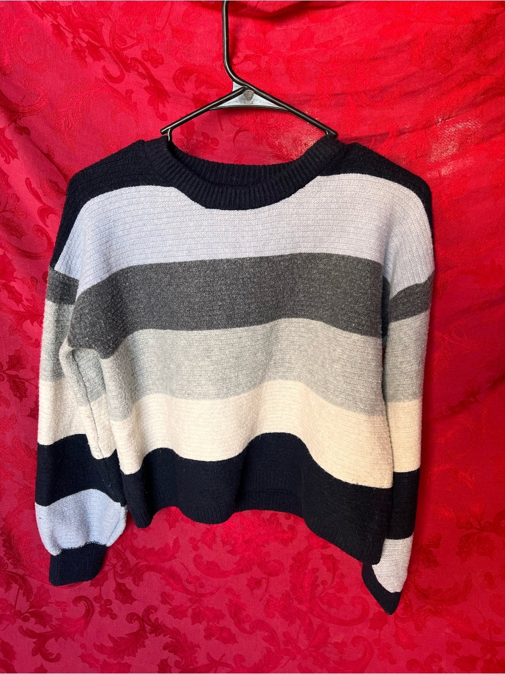 Pink Republic Striped Crewneck Sweater - Navy, Gray & Cream
